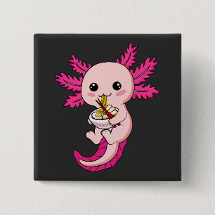 Axolotl Eating Ramen Noodles Kawaii Anime Square 2 Inch Square Button