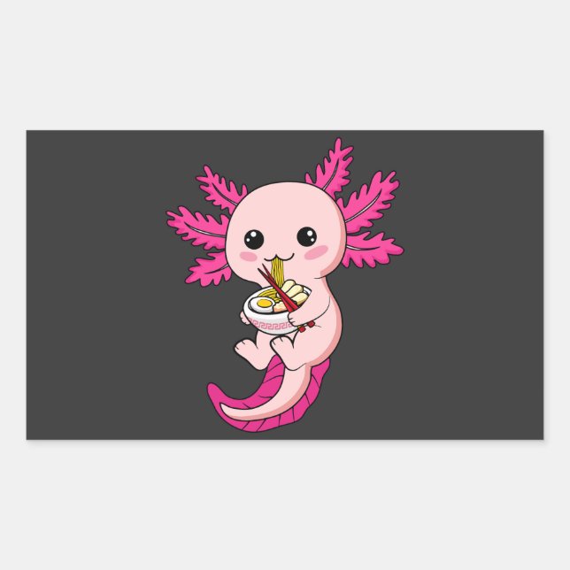 Axolotl Eating Ramen Noodles Kawaii Anime Sticker (Front)