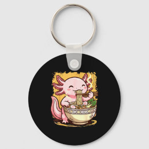 Axolotl Eating Ramen Noodles Keychain