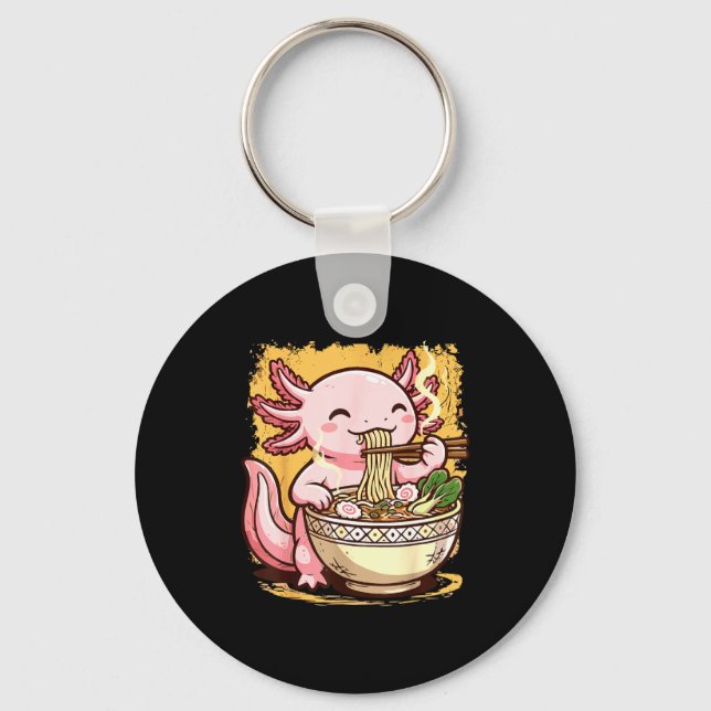 Axolotl Eating Ramen Noodles  Keychain (Front)