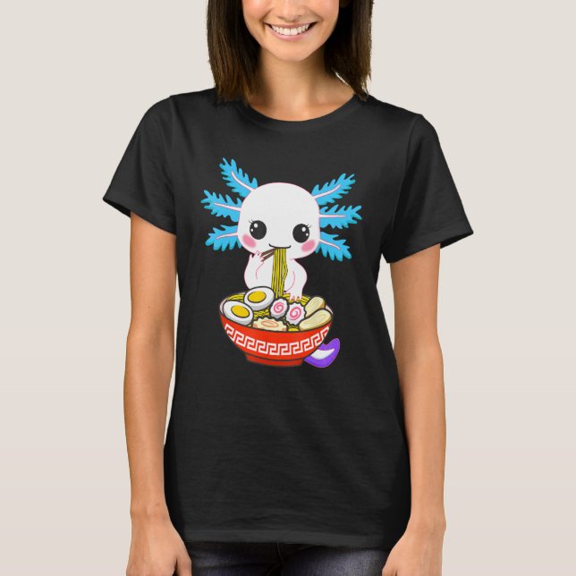 Axolotl Eating Ramen Noodles Kids Girls Teens T-Shirt (Front)