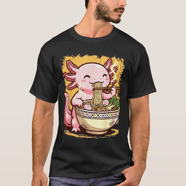 Axolotl Eating Ramen Noodles  T-Shirt (Front)