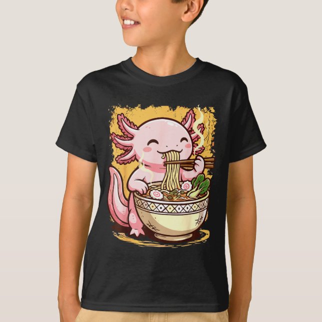 Axolotl Eating Ramen Noodles  T-Shirt (Front)