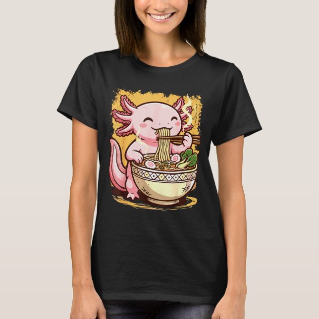 Axolotl Eating Ramen Noodles  T-Shirt (Front)