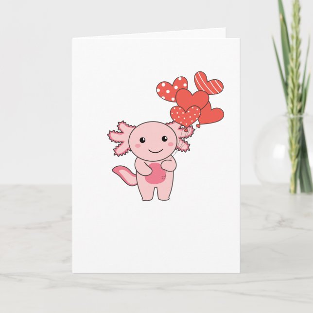 Axolotl For Valentine's Day Cute Animals With Card (Front)