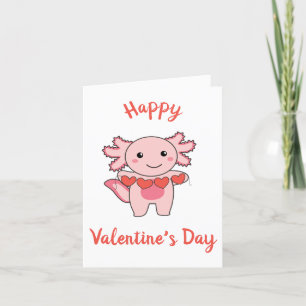 Axolotl For Valentine's Day Cute Animals With Holiday Card
