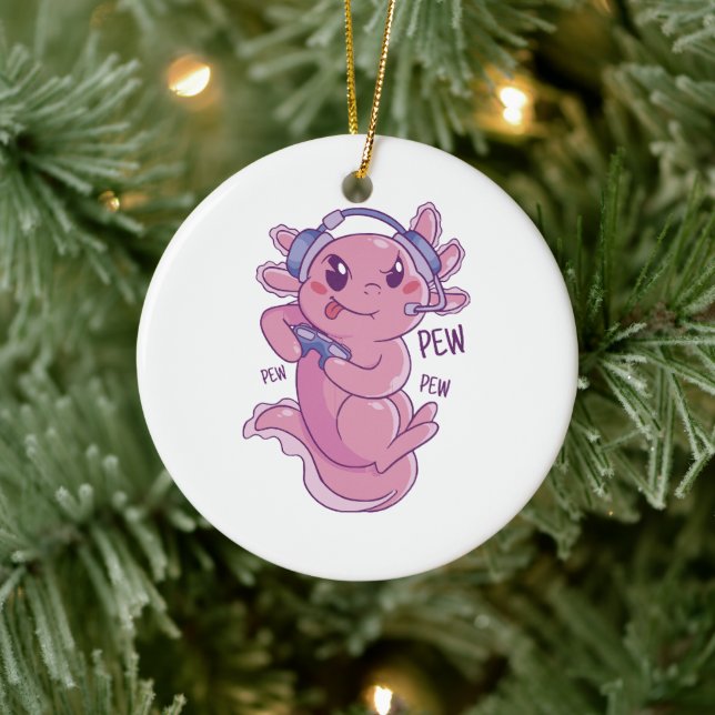 Axolotl Gamer Challenge Blast Ceramic Ornament (Tree)