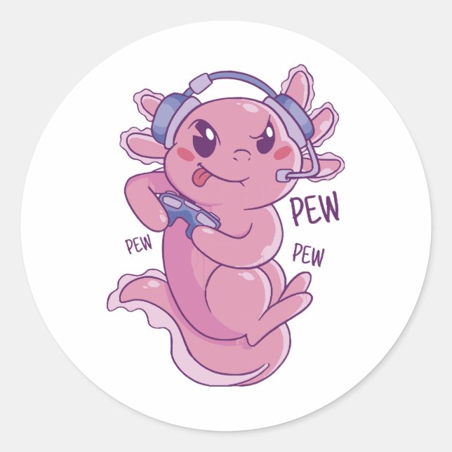 Axolotl Gamer Challenge Blast Classic Round Sticker (Front)