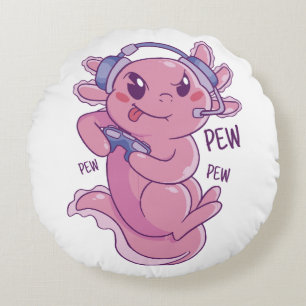 Axolotl Gamer Challenge Blast Round Pillow