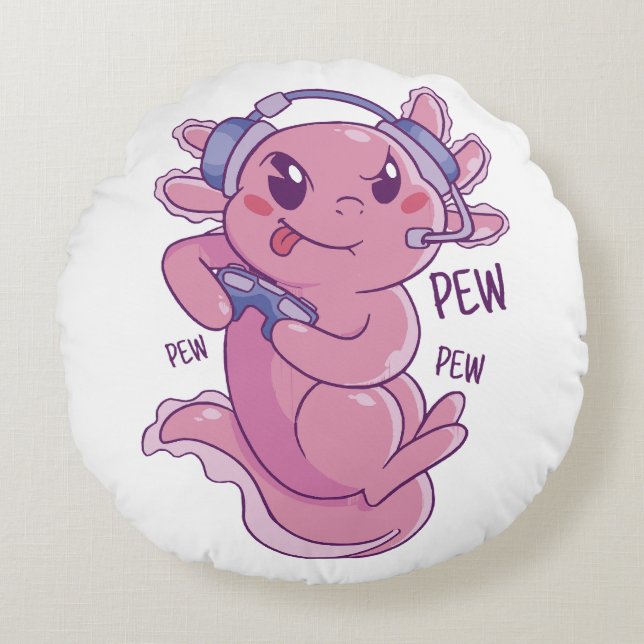 Axolotl Gamer Challenge Blast Round Pillow (Front)