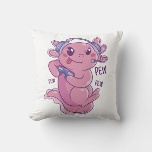 Axolotl Gamer Challenge Blast Throw Pillow