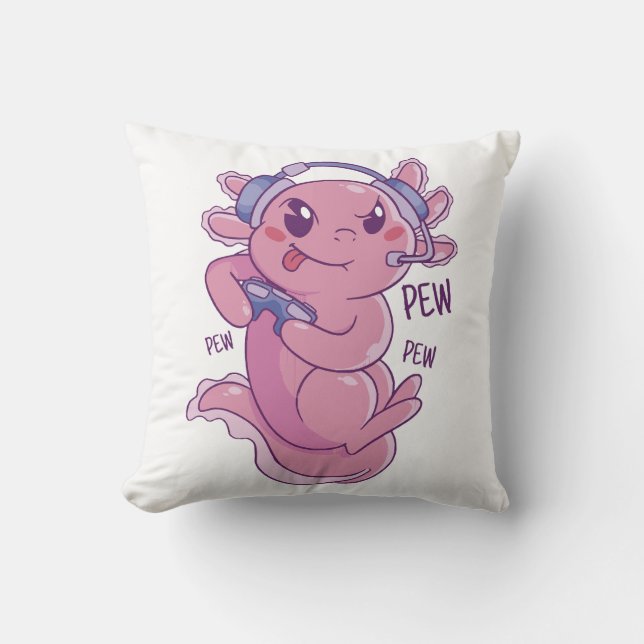 Axolotl Gamer Challenge Blast Throw Pillow (Front)