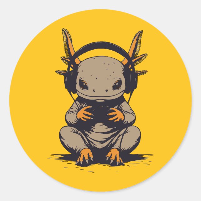 axolotl gamer classic round sticker (Front)