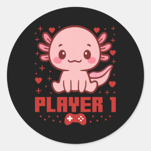 Axolotl Gamer Couple Capyra Retro Pixel Arcade  Classic Round Sticker