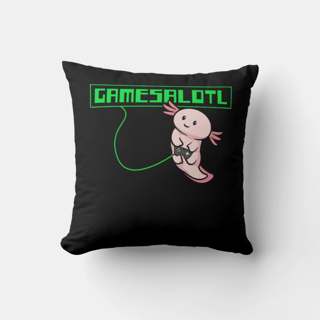 Axolotl Gaming Gamesalotl Kawaii Throw Pillow (Front)