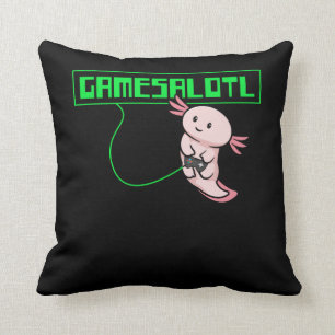 Axolotl Gaming Gamesalotl Kawaii Throw Pillow