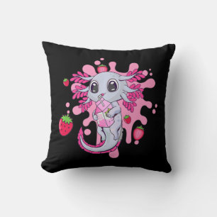 Axolotl Girl Strawberry Milk Shake Kawaii Japanese Throw Pillow