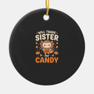 Axolotl Halloween Candy Trade Vector Design_1 Ceramic Ornament
