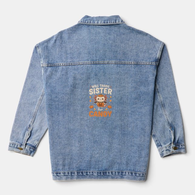 Axolotl Halloween Candy Trade Vector Design_1 Denim Jacket (Back)