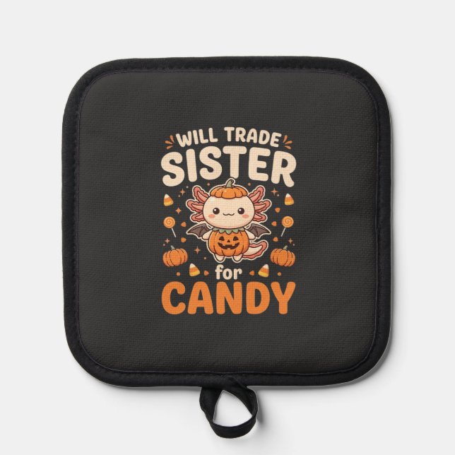 Axolotl Halloween Candy Trade Vector Design_1 Pot Holder (Front)