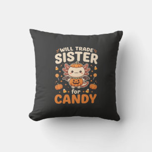 Axolotl Halloween Candy Trade Vector Design_1 Throw Pillow