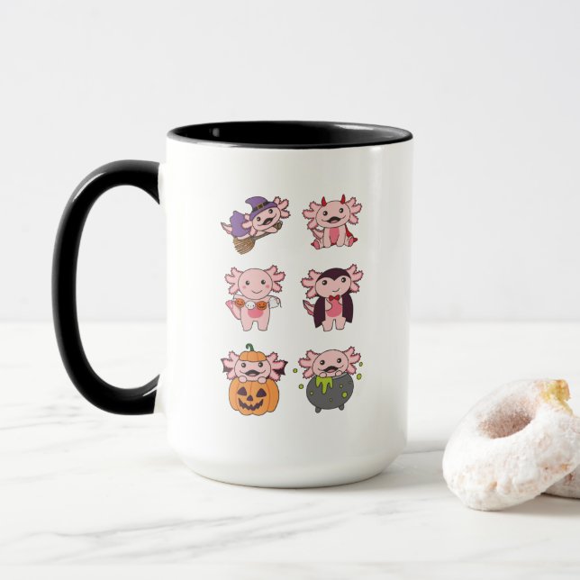 Axolotl Halloween Devil Pumpkin Vampire Costume Mug (With Donut)