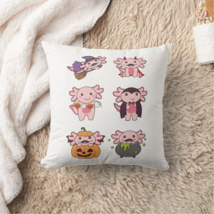Axolotl Halloween Devil Pumpkin Vampire Costume Throw Pillow