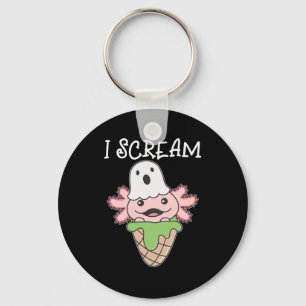 Axolotl Halloween Ghost I Scream Ice Pun Keychain