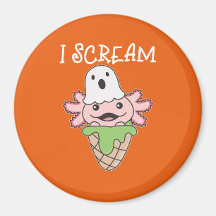 Axolotl Halloween Ghost I Scream Ice Pun Magnet