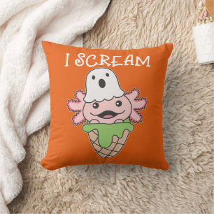 Axolotl Halloween Ghost I Scream Ice Pun Throw Pillow
