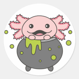 Axolotl Happy Halloween Cauldron Bat Classic Round Sticker