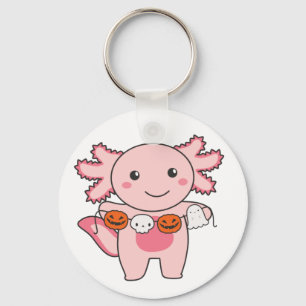 Axolotl Happy Halloween Pumpkin Bat Costume Keycha Keychain