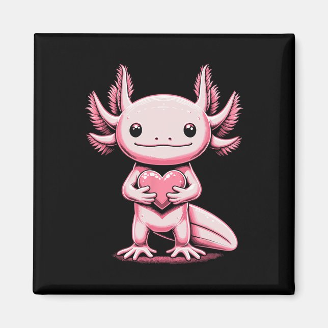 Axolotl Holding Heart Valentine's Day Cute Valenti Magnet (Front)
