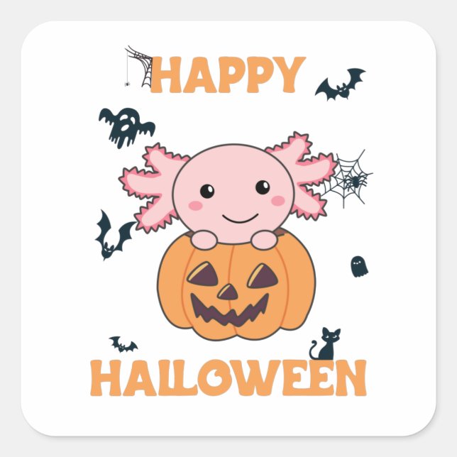 Axolotl In Pumpkin Sweet Axolotls Happy Halloween Square Sticker (Front)