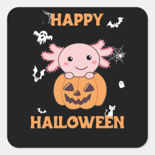 Axolotl In Pumpkin Sweet Axolotls Happy Halloween Square Sticker