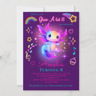 Axolotl Invitation Anniversaire Neon Glow Axolotl