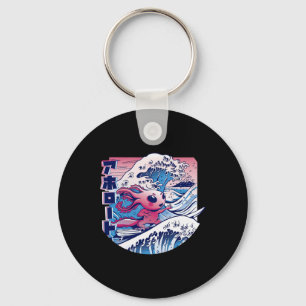 Axolotl Is Surfing Japanese Great Wave Axolotl Ani Keychain