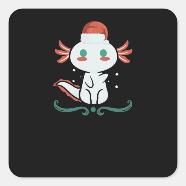 Axolotl Kawaii Christmas Square Sticker (Front)