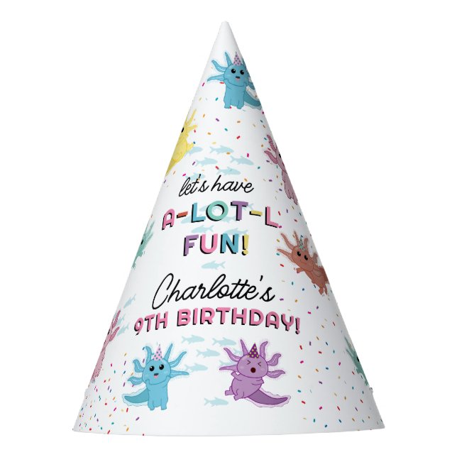 Axolotl Kids Cute Salamander Birthday Party Party Hat (Front)