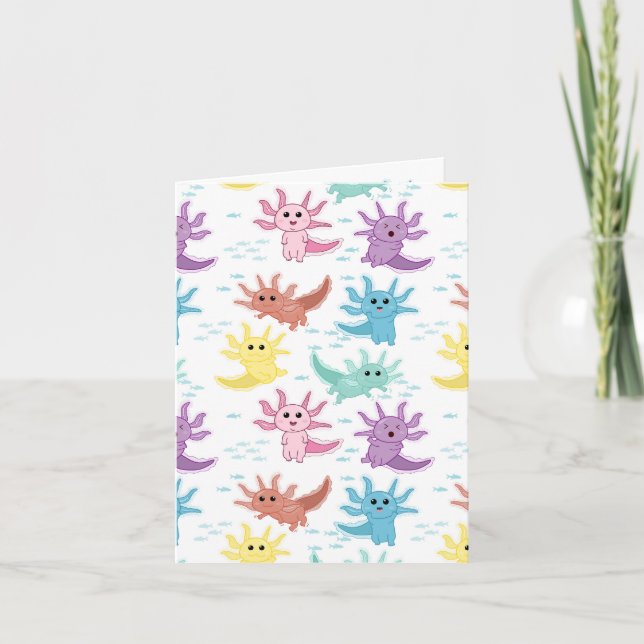 Axolotl Kids Cute Salamander Pattern Card (Front)
