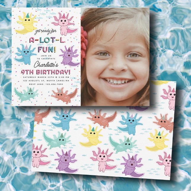 Axolotl Kids Cute Salamander Photo Birthday Party  Invitation (Axolotl Kids Cute Salamander Photo Birthday Party Invitation)