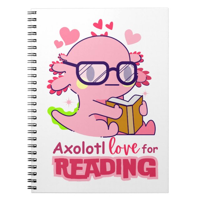 Axolotl Love for Reading Cute White Notebook (Front)