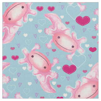 Axolotl Love pink and blue Fabric