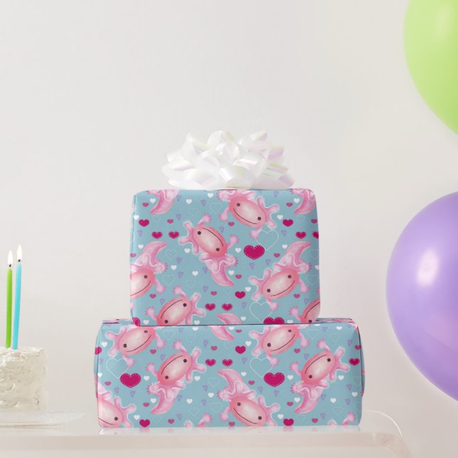 Axolotl Love pink Wrapping Paper (Party Gifts)