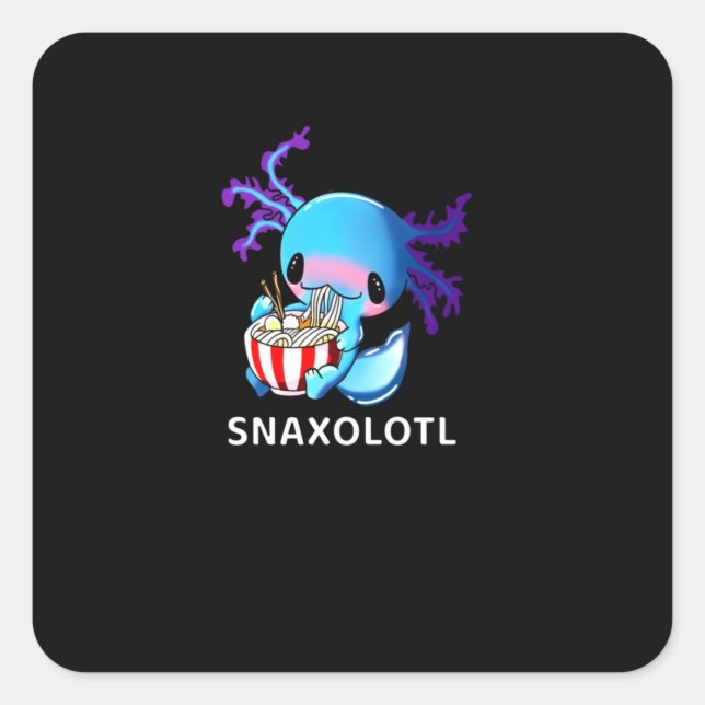Axolotl Lover Blue Snaxolotl Eating Ramen Square Sticker (Front)