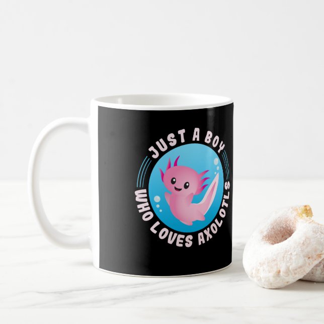 Axolotl Lover Just A Boy Who Loves Axolotls Kawaii Coffee Mug (With Donut)