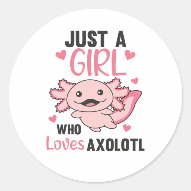 Axolotl Lovers Sweet Animals For Girls Pink Classic Round Sticker (Front)