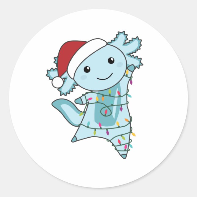 Axolotl Merry Christmas Winter Animals Axolotls Classic Round Sticker (Front)