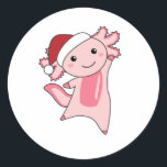 Axolotl Merry Christmas Winter Animals Axolotls Classic Round Sticker<br><div class="desc">The axolotl for Christmas with fairy lights. Funny animals with gifts and snow for the holidays. Also funny for Christmas in July. Axolotls are cute animals and perfect for Christmas.</div>