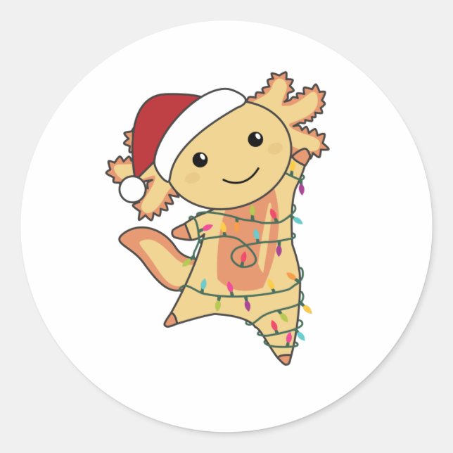 Axolotl Merry Christmas Winter Animals Axolotls Classic Round Sticker (Front)
